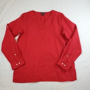 Womens Lauren Ralph Linen LRL Linen Shirt Blouse Tunic Red Size Large